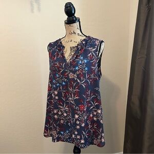 Vince Camuto Floral Sleeveless Blouse - Navy and Red